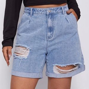 distressed wide leg denim shorts • SHEIN